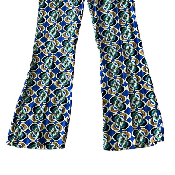 Zara Green & Blue Geometric Printed Flare High Waist Trousers - M - Picture 5 of 13